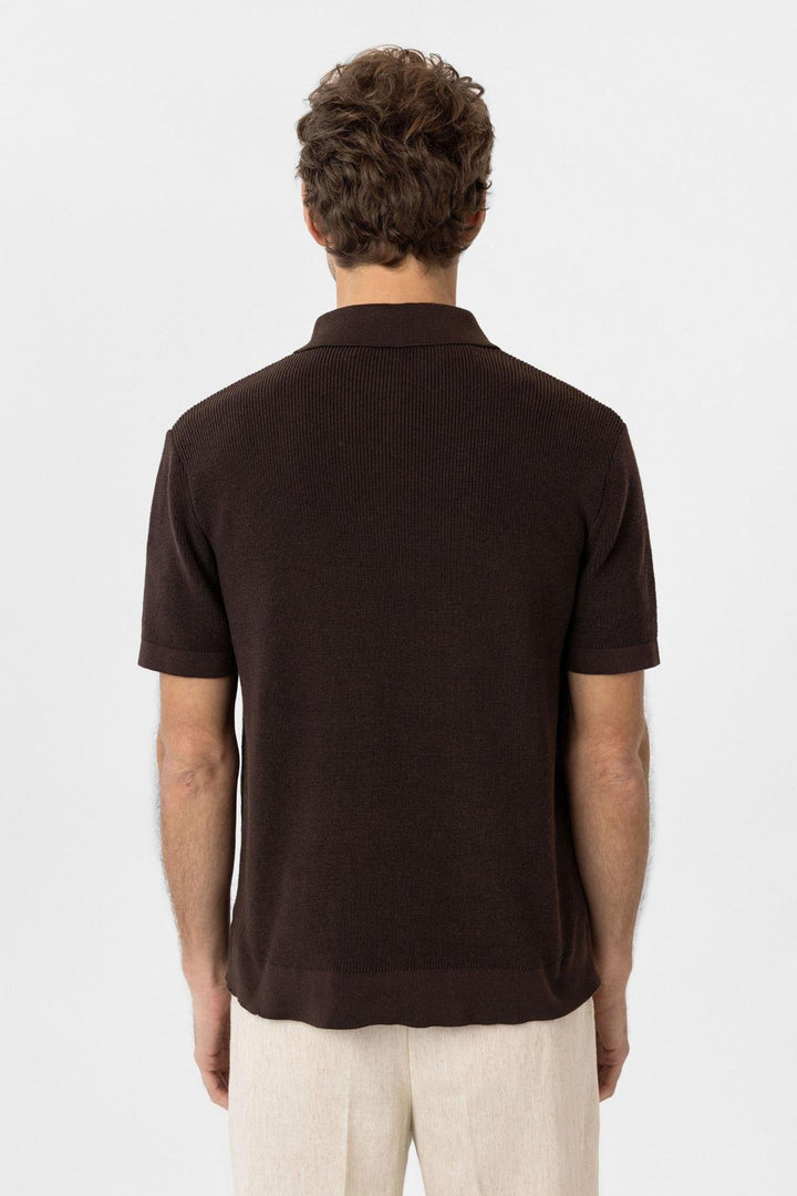 ANT Antioch Kahve Fermuarlı Dokuma Erkek Triko T-Shirt - Marcq-en-Baroeul