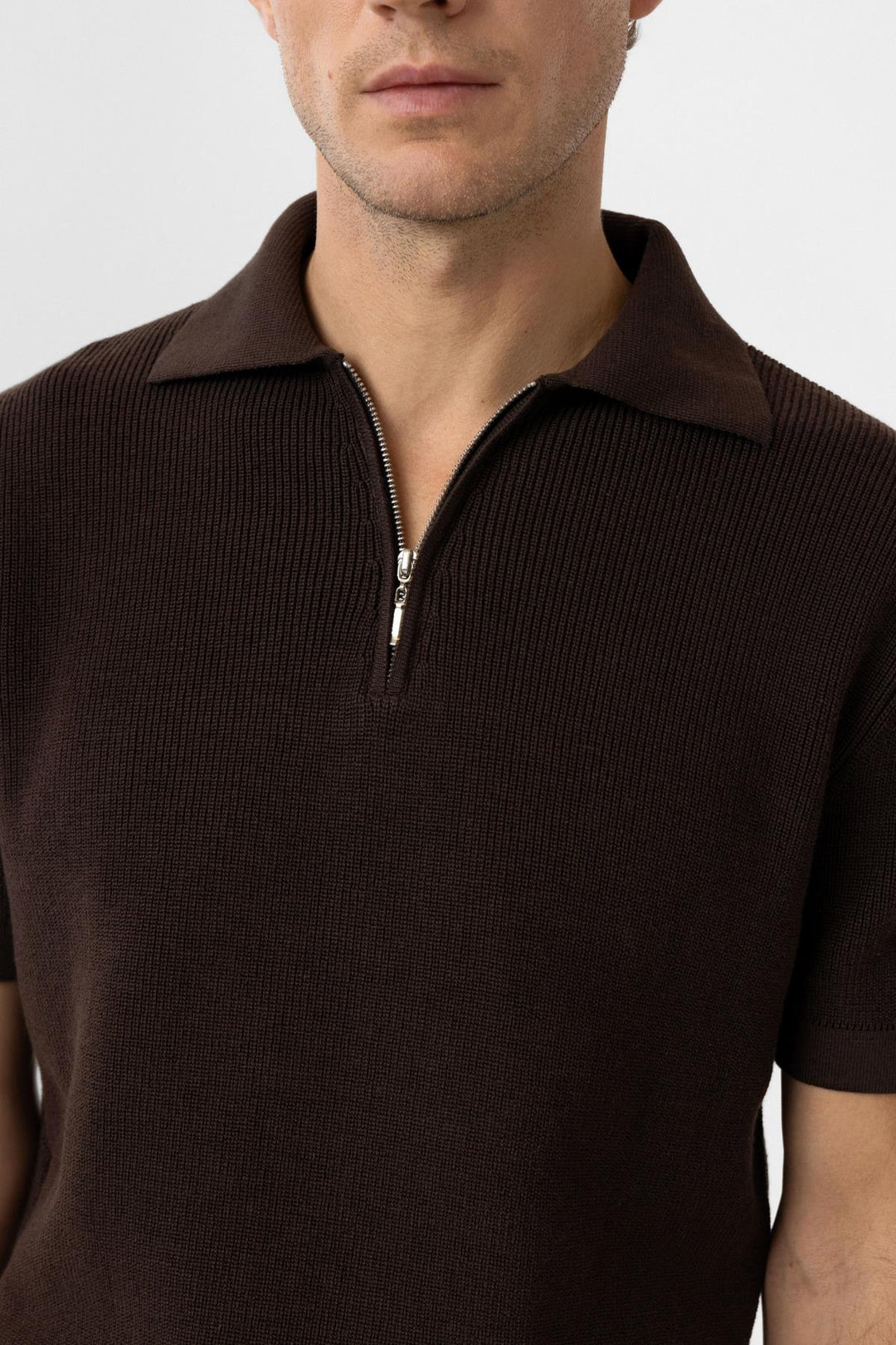 ANT Antioch Kahve Fermuarlı Dokuma Erkek Triko T-Shirt - Marcq-en-Baroeul