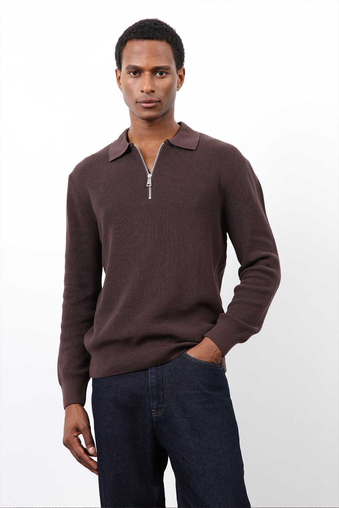 ANT Antioch Kahve Fermuarlı Erkek Triko Kazak - Manassas