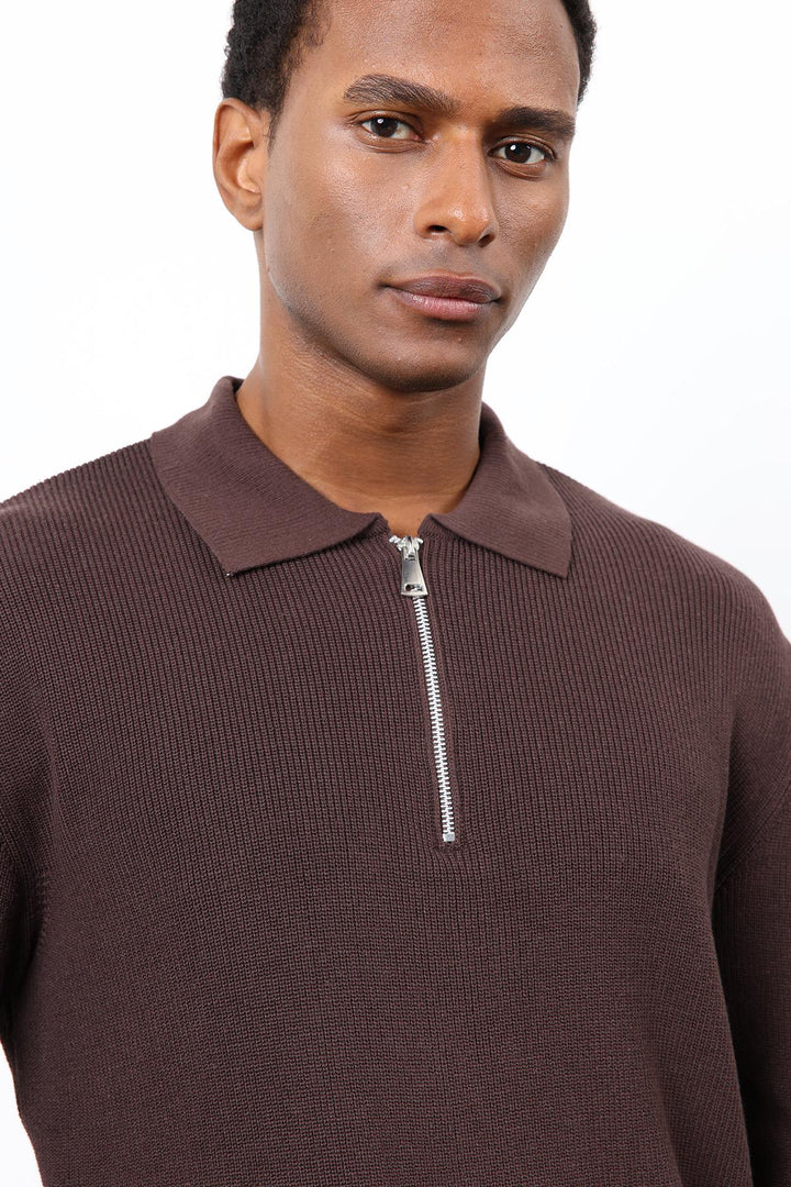 ANT Antioch Kahve Fermuarlı Erkek Triko Kazak - Manassas