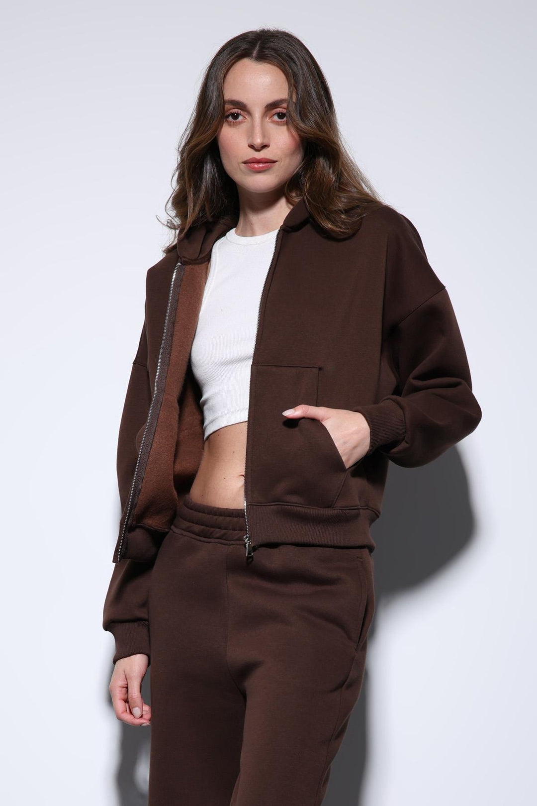 ANT Antioch Kahve Fermuarlı Kapüşanlı Kadın Sweatshirt - Waltham