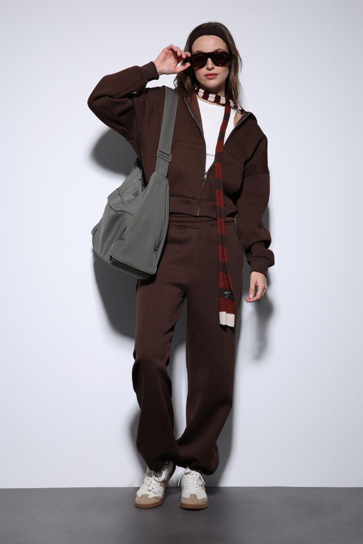 ANT Antioch Kahve Fermuarlı Kapüşanlı Kadın Sweatshirt - Waltham