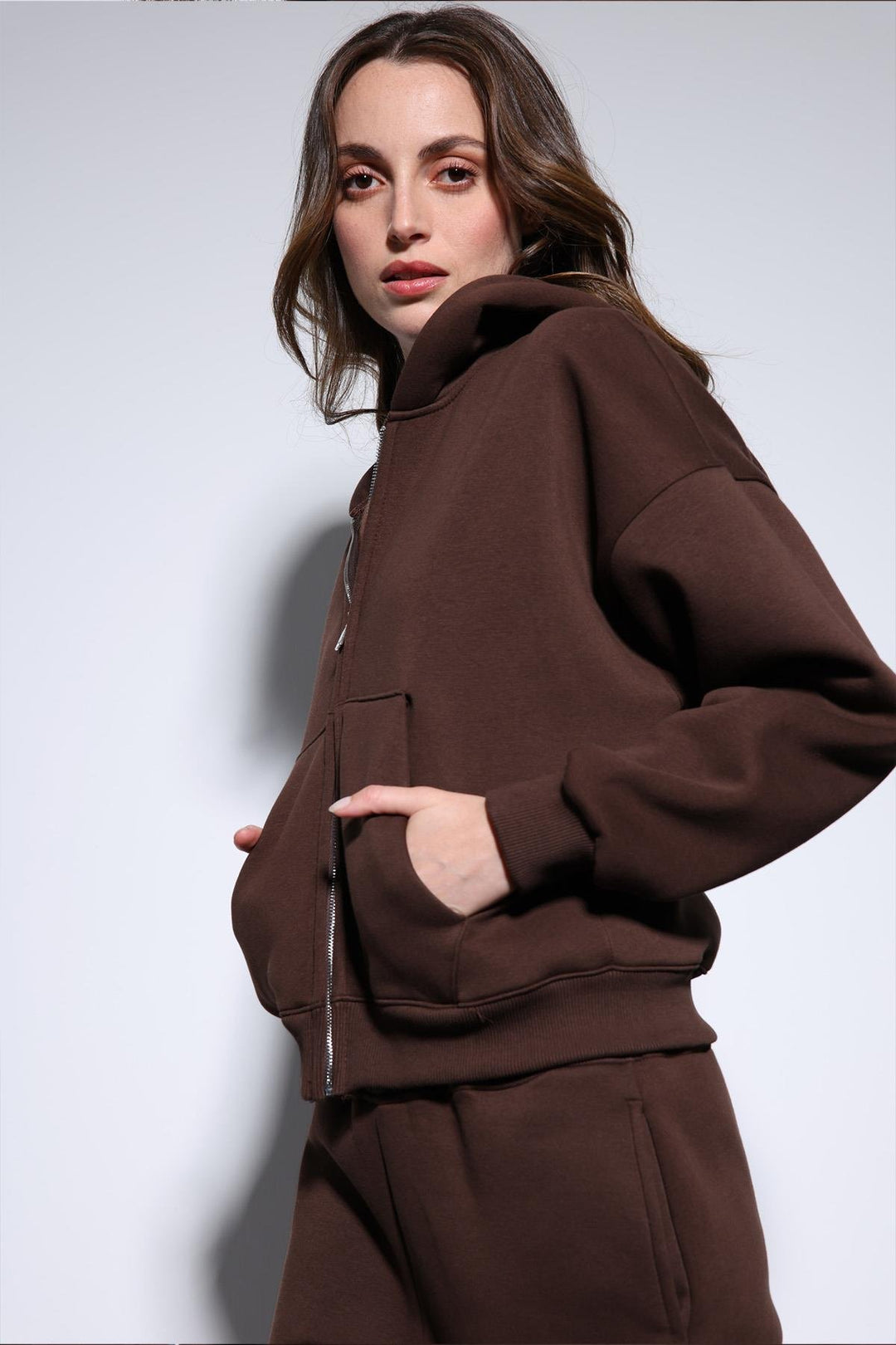 ANT Antioch Kahve Fermuarlı Kapüşanlı Kadın Sweatshirt - Waltham