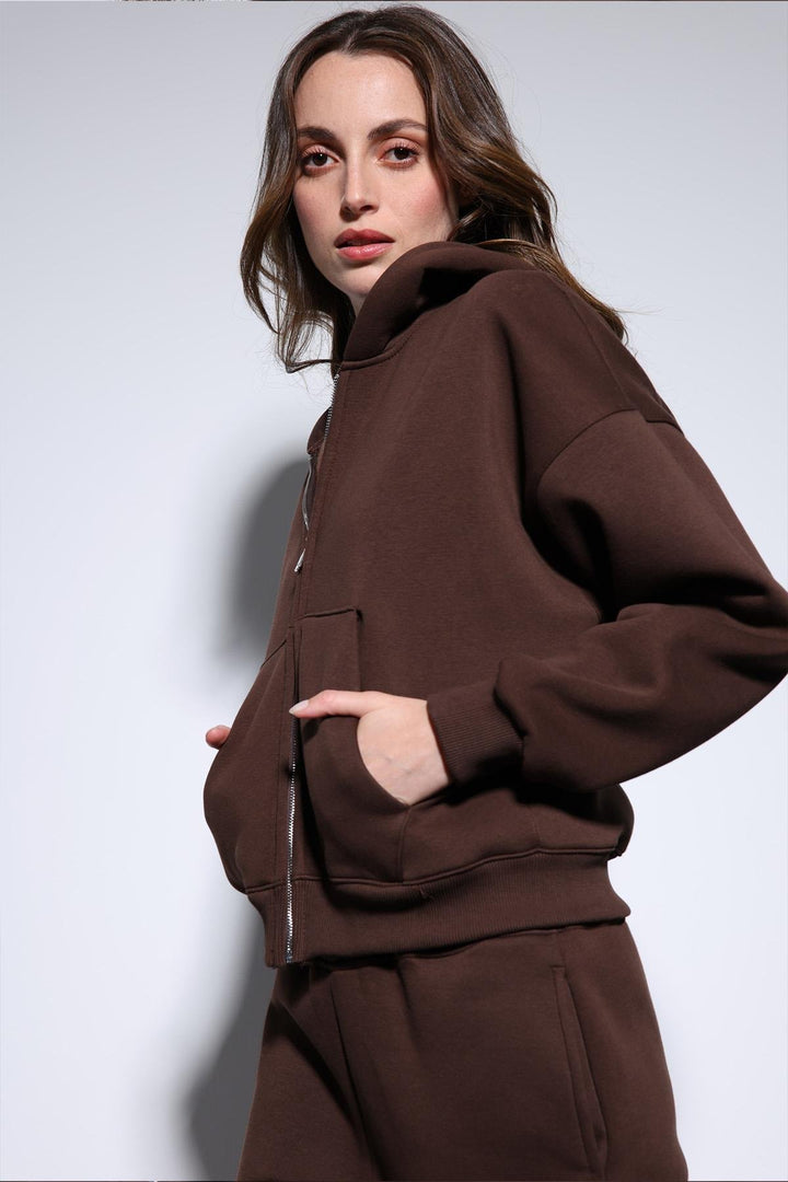 ANT Antioch Kahve Fermuarlı Kapüşanlı Kadın Sweatshirt - Waltham