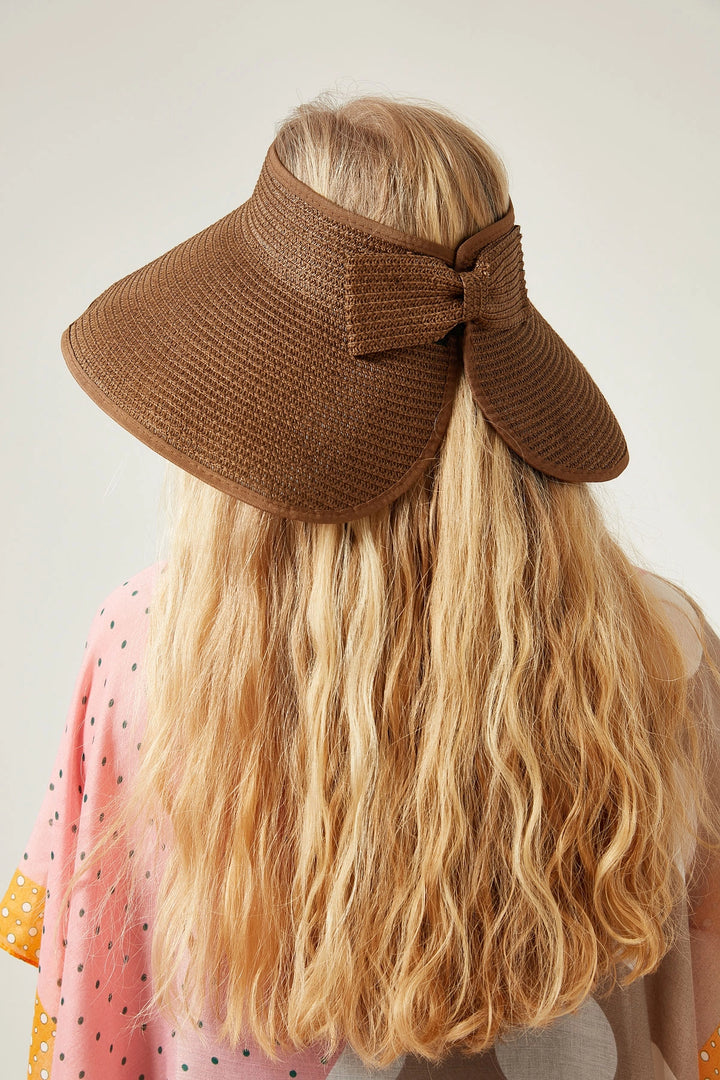 Coffee Bow Wide Top Open Straw Visor Hat BCNSV-2514624 - Huntsville