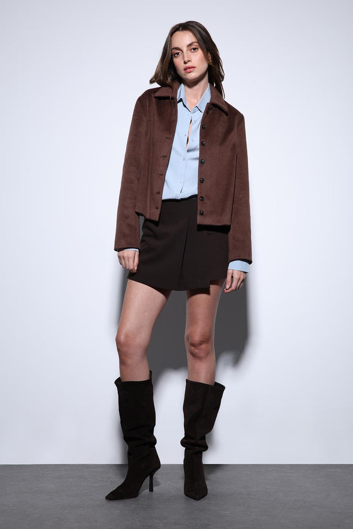 ANT Antioch Coffee Shirt Collar Short Coat - Moita