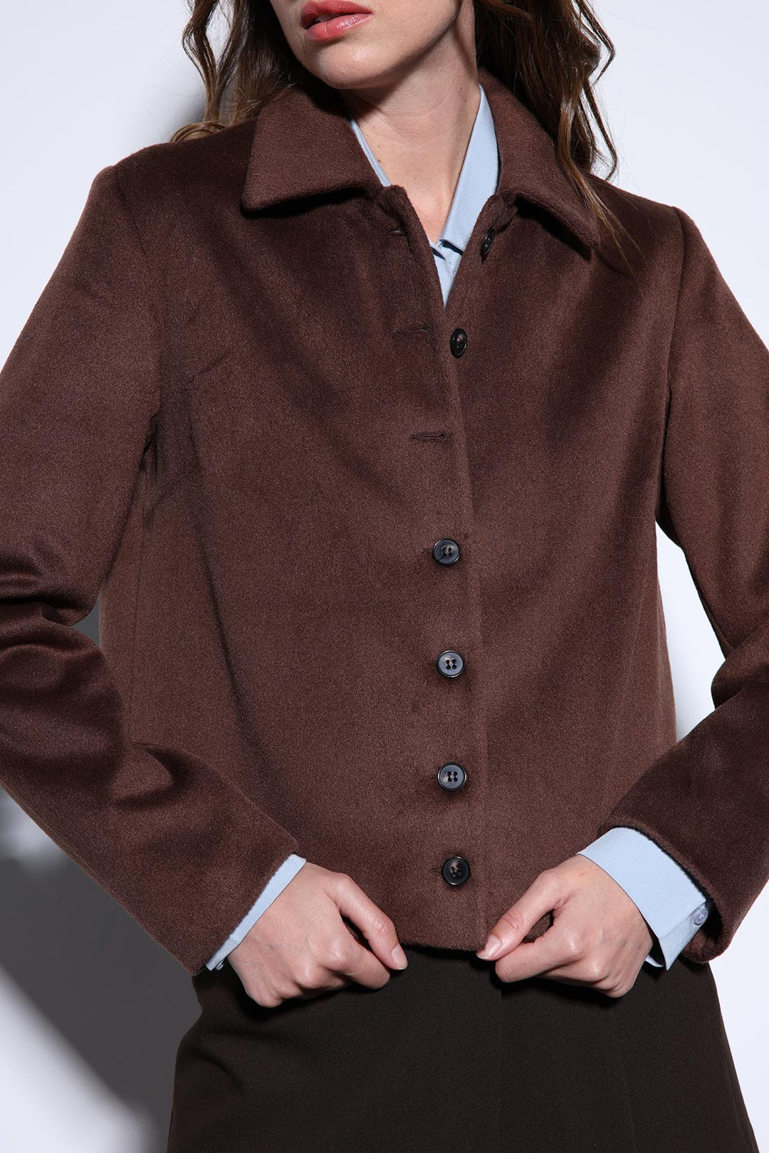 ANT Antioch Coffee Shirt Collar Short Coat - Moita