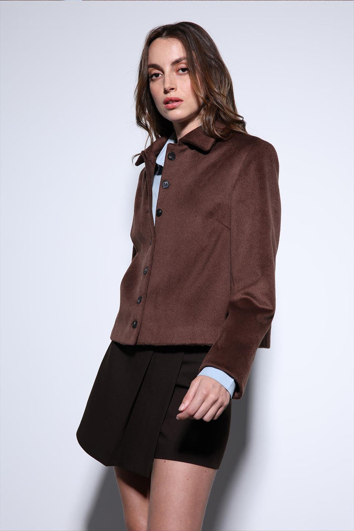 ANT Antioch Coffee Shirt Collar Short Coat - Moita