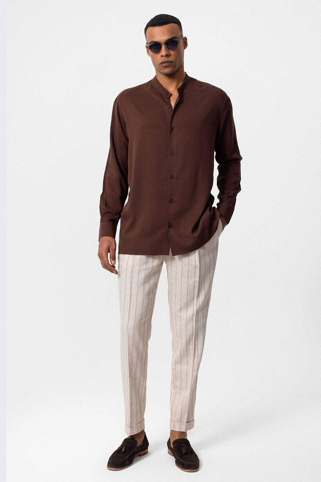 ANT Antioch Kahve Hakim Yaka Regular Fit Erkek Gömlek - Soledad de Graciano Sánchez