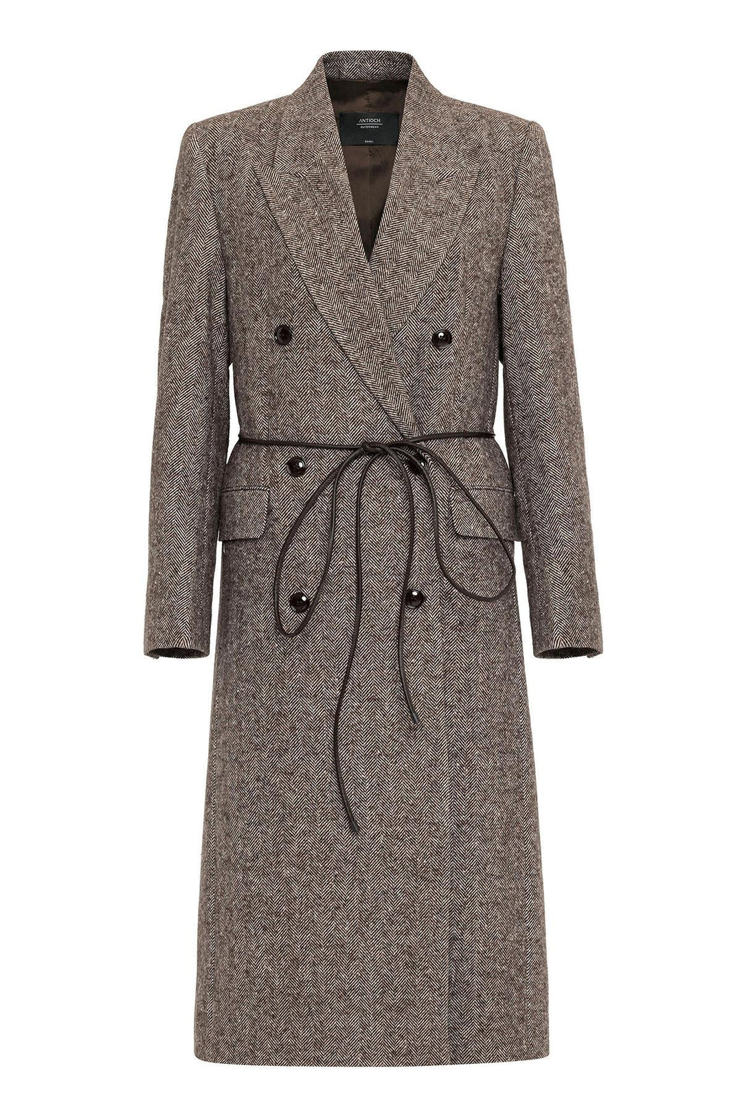 ANT Antioch Kahve Kadın Balıksırtı Desenli Kruvaze Kaban - Arad