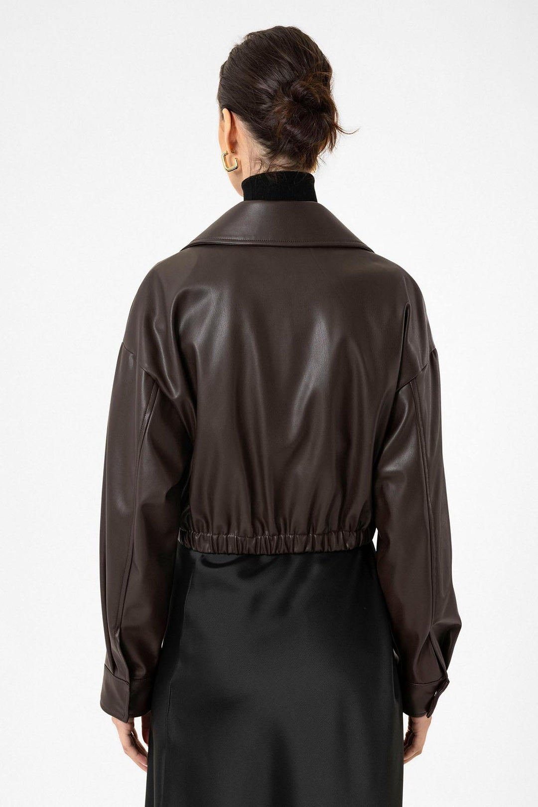 ANT Antioch Coffee Women's Faux Leather Jacket with Elastic Waistband - Tempe