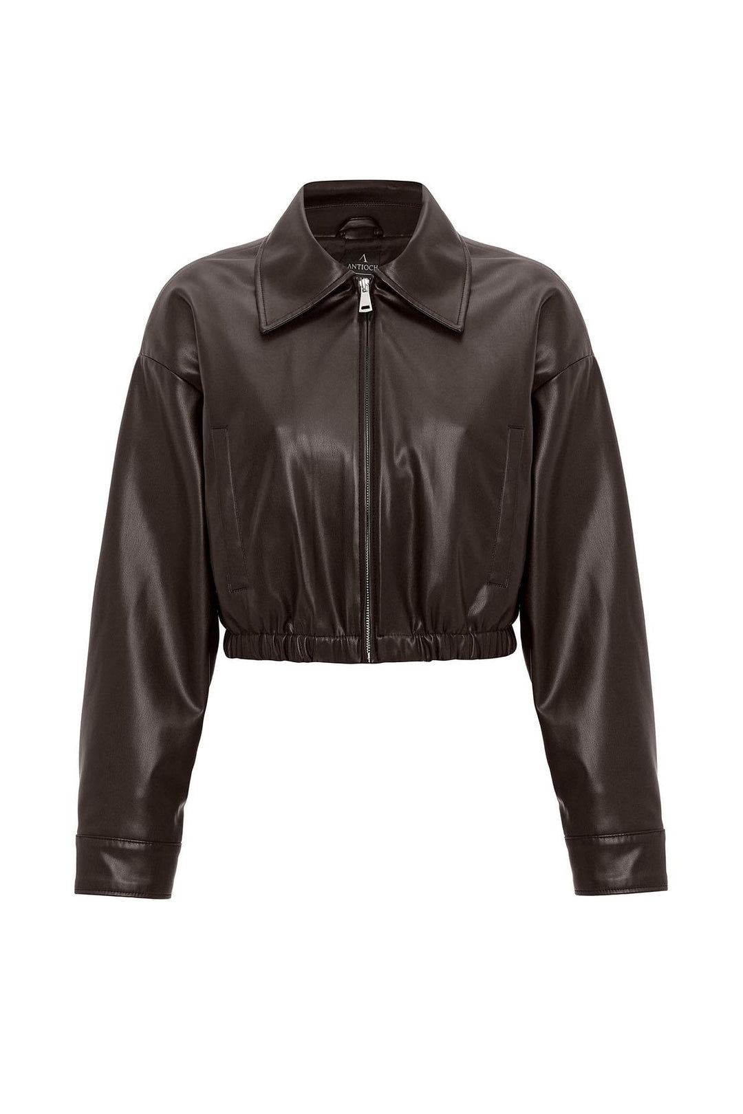 ANT Antioch Coffee Women's Faux Leather Jacket with Elastic Waistband - Tempe