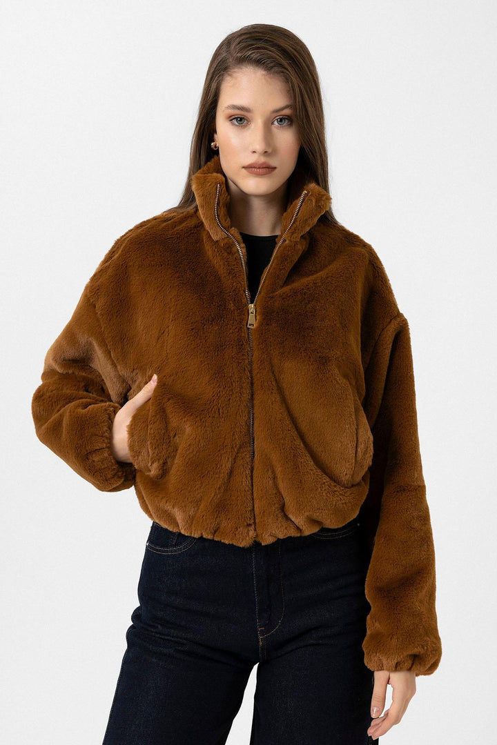 ANT Antioch Coffee Women's Elastic Waist Faux Fur Coat - Ipswich