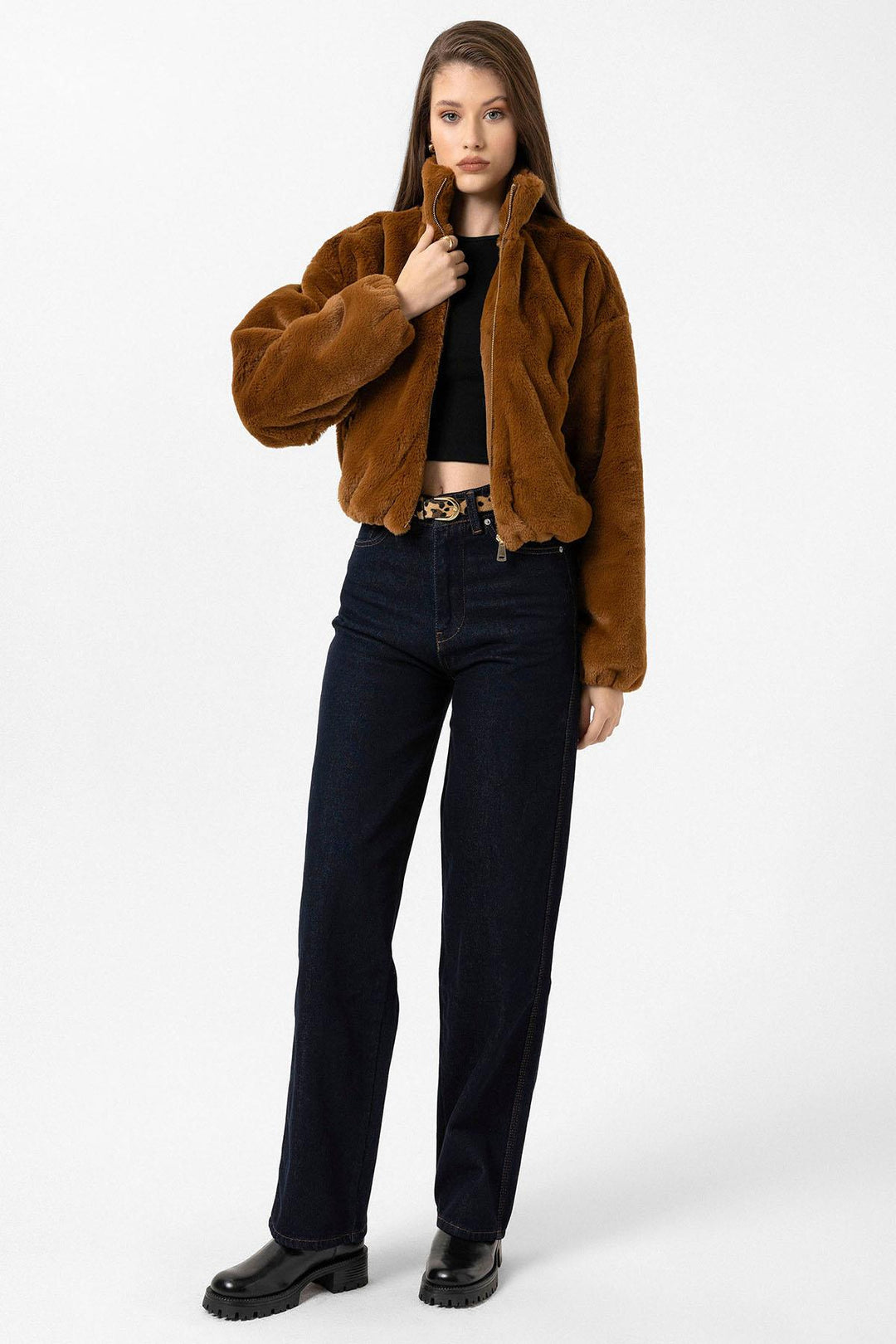 ANT Antioch Coffee Women's Elastic Waist Faux Fur Coat - Ipswich