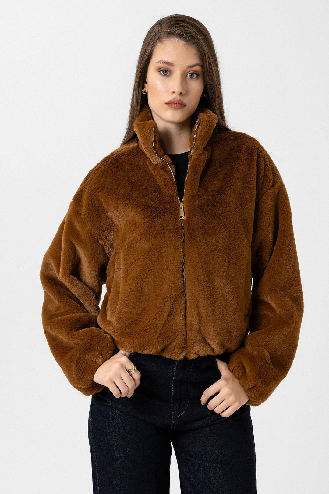 ANT Antioch Coffee Women's Elastic Waist Faux Fur Coat - Ipswich