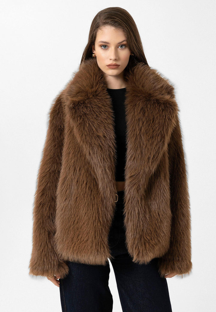ANT Antioch Coffee Women's Jacket Collar Faux Fur Jacket - Autlán de Navarro