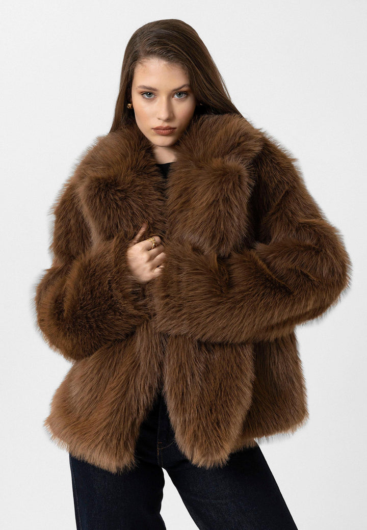 ANT Antioch Coffee Women's Jacket Collar Faux Fur Jacket - Autlán de Navarro