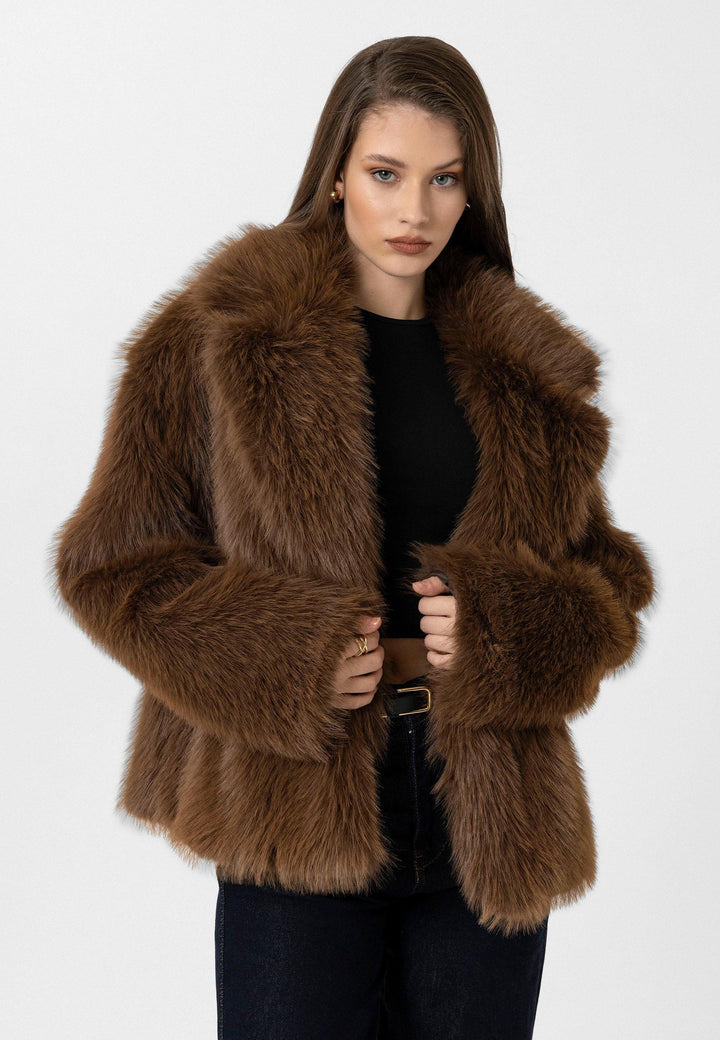 ANT Antioch Coffee Women's Jacket Collar Faux Fur Jacket - Autlán de Navarro