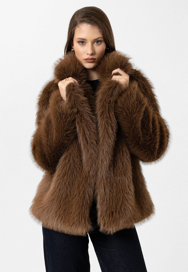 ANT Antioch Coffee Women's Jacket Collar Faux Fur Jacket - Autlán de Navarro