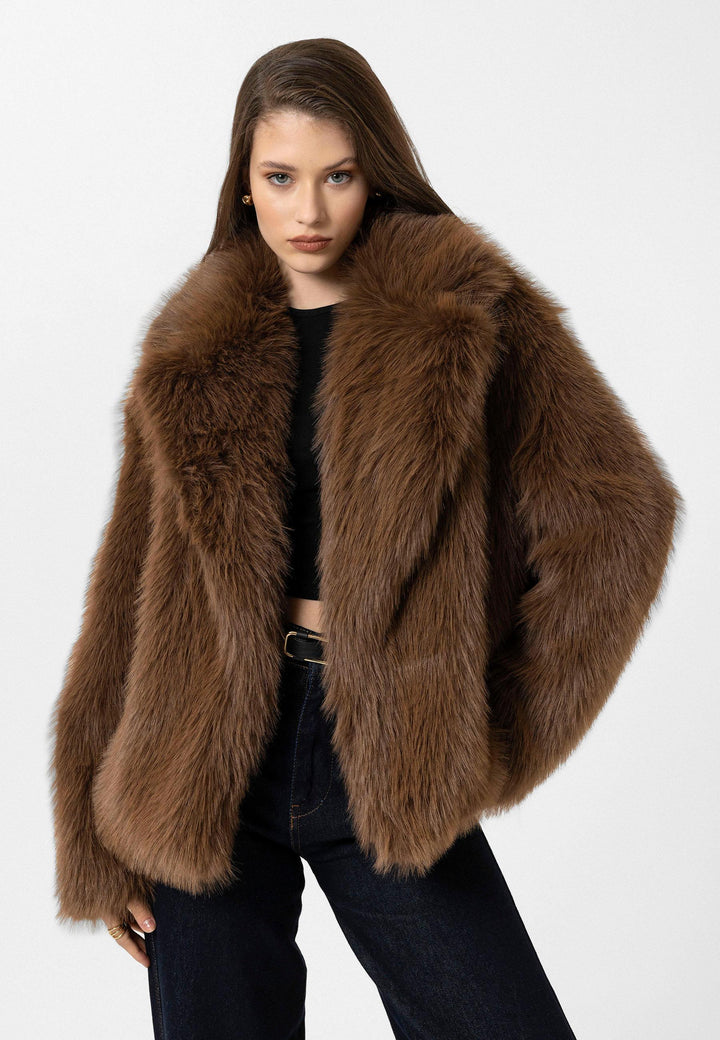 ANT Antioch Coffee Women's Jacket Collar Faux Fur Jacket - Autlán de Navarro