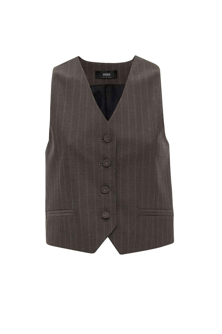 ANT Antioch Kahve Kadın Çizgili Düğme Kapama Yelek - Teijlingen