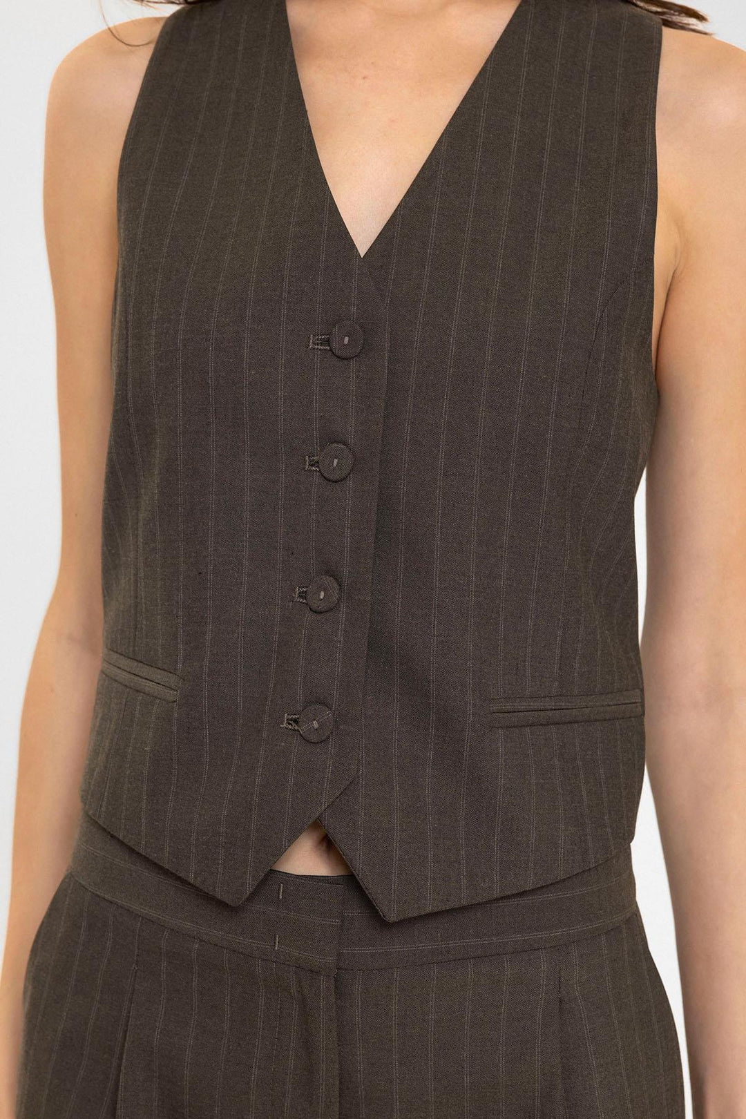 ANT Antioch Kahve Kadın Çizgili Düğme Kapama Yelek - Teijlingen