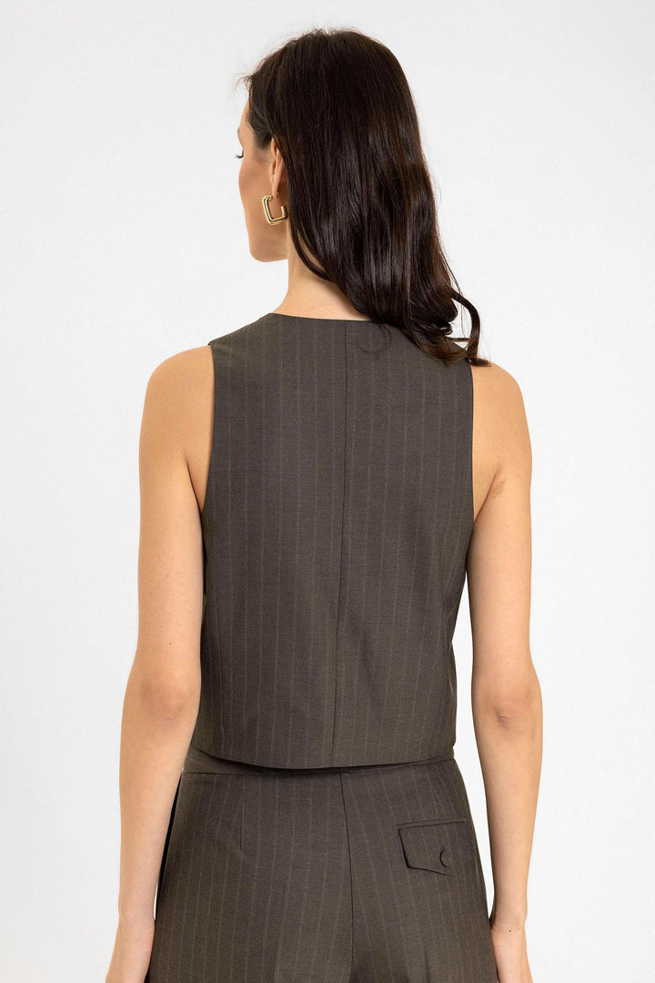 ANT Antioch Coffee Woman Striped Button Closure Vest - Noblesville