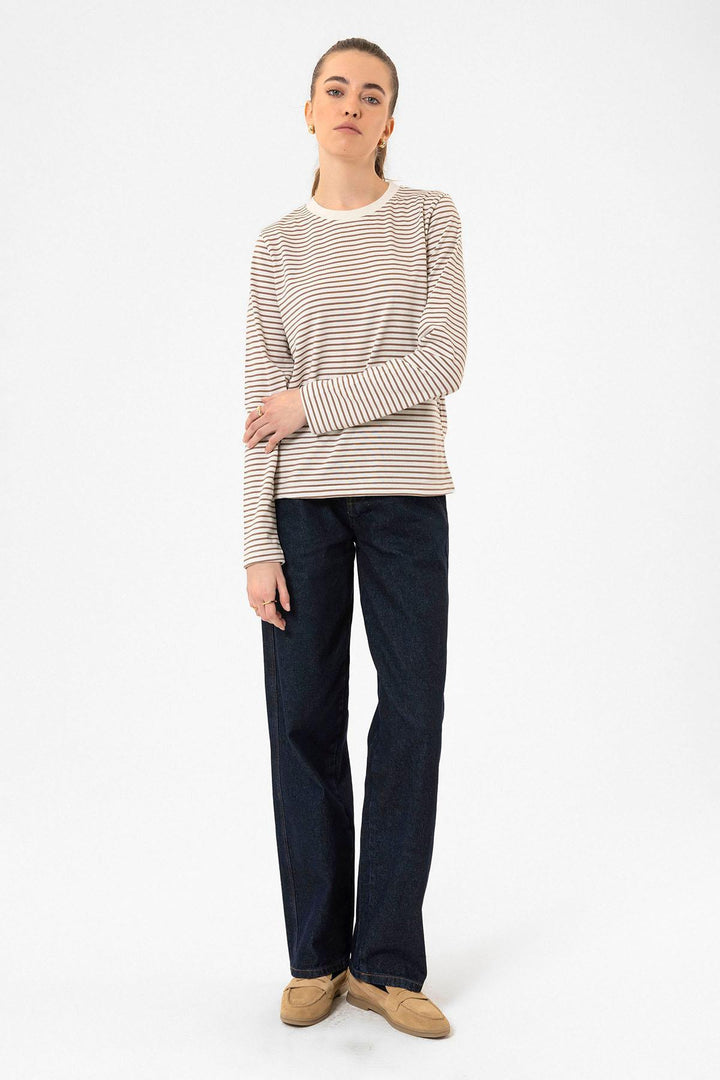 ANT Antioch Coffee Woman Striped Seasonal Sweater - Carcassonne