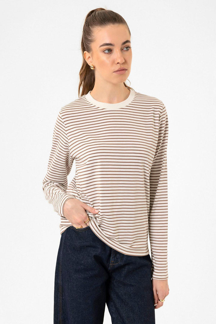 ANT Antioch Coffee Woman Striped Seasonal Sweater - Carcassonne