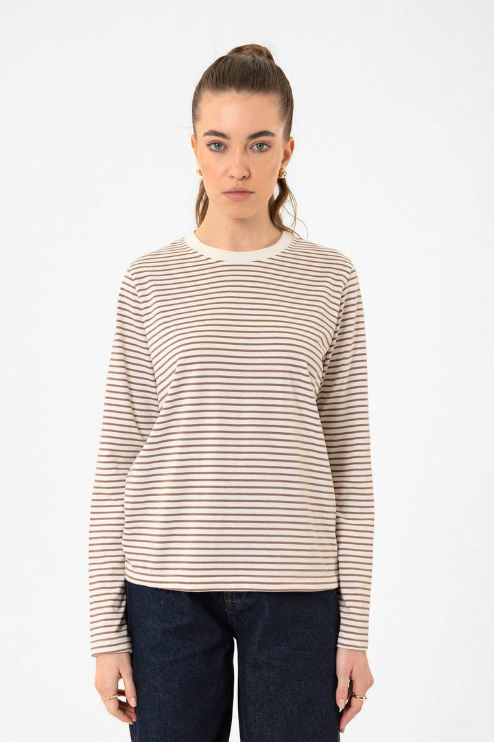 ANT Antioch Coffee Woman Striped Seasonal Sweater - Carcassonne
