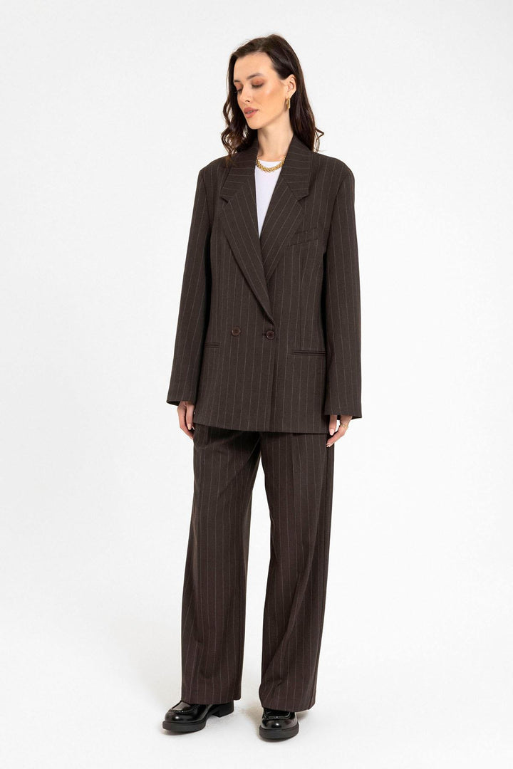 ANT Antioch Coffee Woman Striped Oversize Blazer Jacket - Kremenchuk