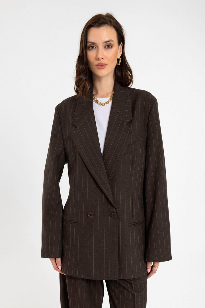 ANT Antioch Coffee Woman Striped Oversize Blazer Jacket - Kremenchuk