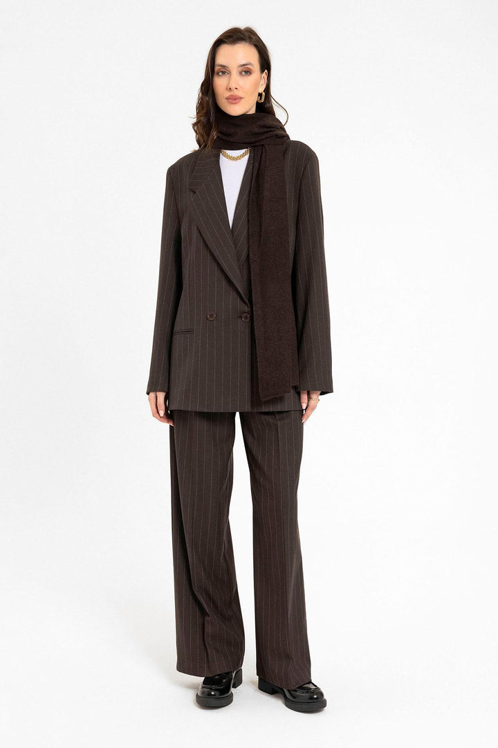 ANT Antioch Coffee Woman Striped Oversize Blazer Jacket - Kremenchuk