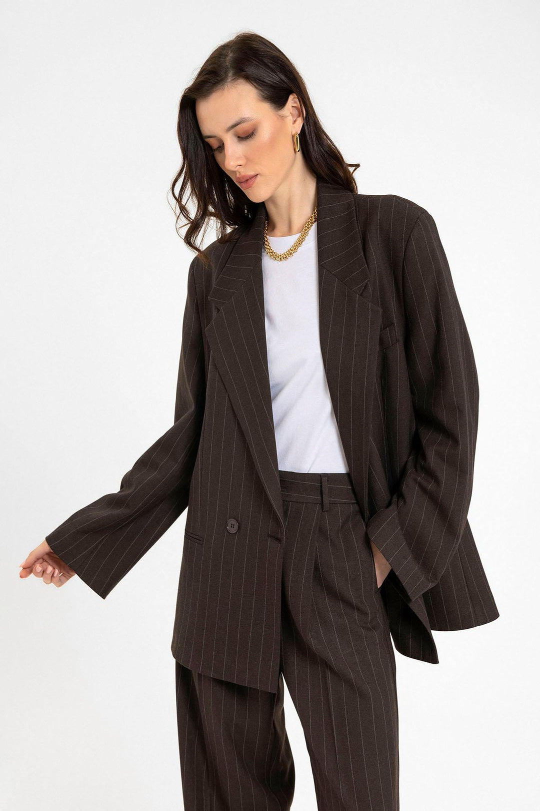 ANT Antioch Coffee Woman Striped Oversize Blazer Jacket - Kremenchuk