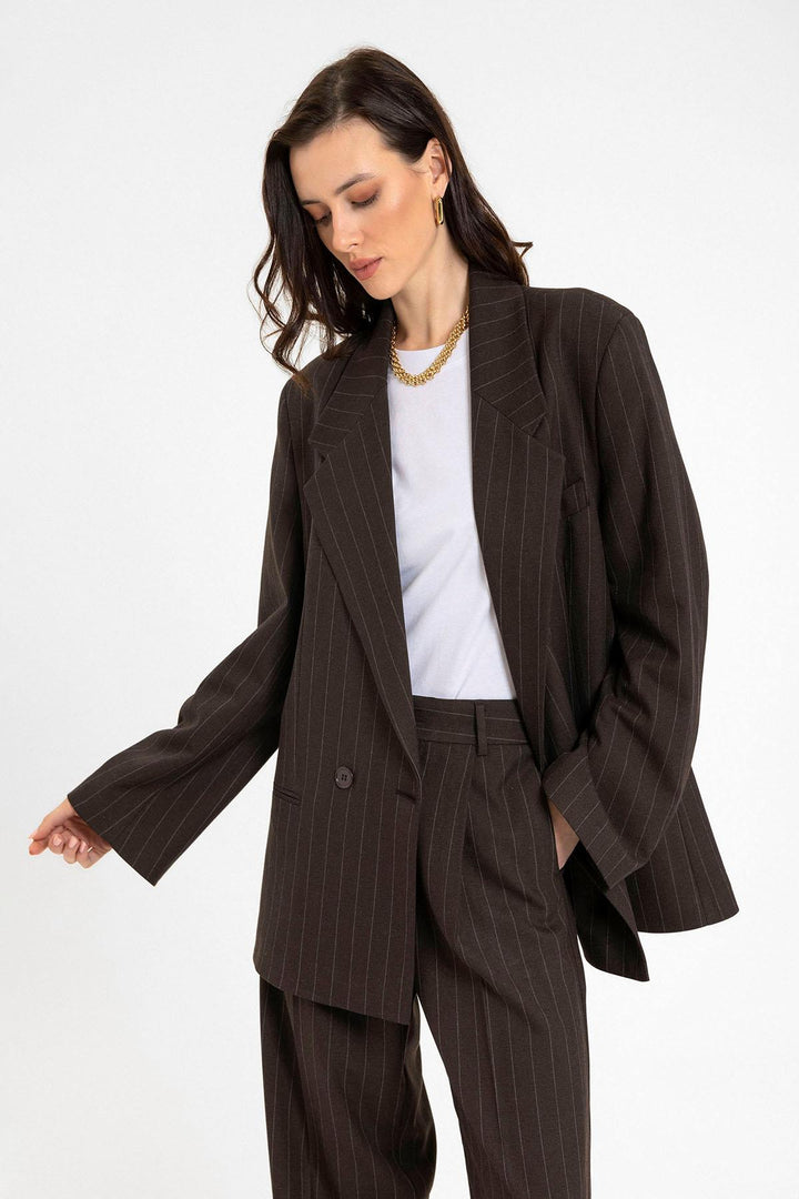 ANT Antioch Coffee Woman Striped Oversize Blazer Jacket - Kremenchuk