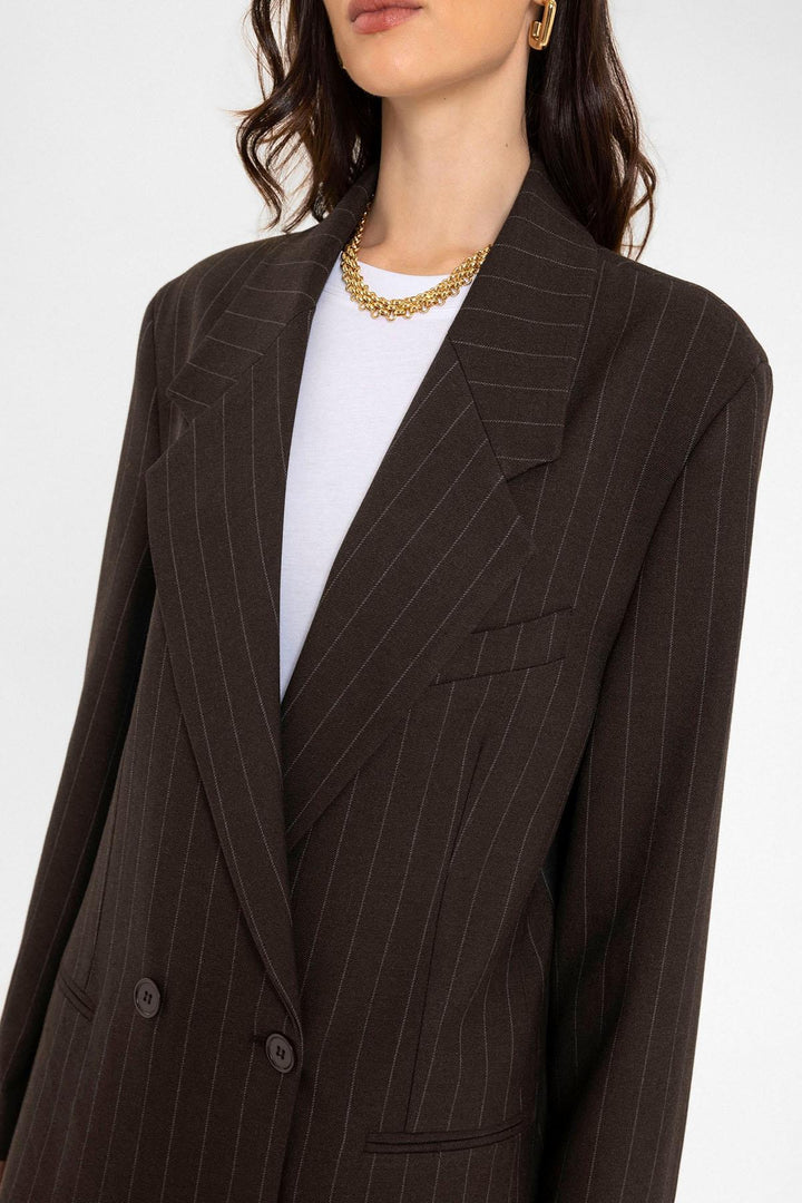 ANT Antioch Coffee Woman Striped Oversize Blazer Jacket - Kremenchuk