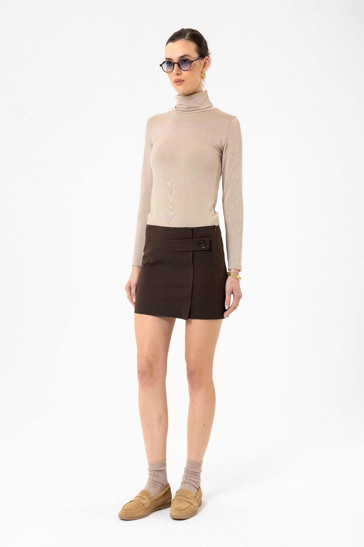 ANT Antioch Coffee Woman Button Detailed Mini Skirt - Ocosingo