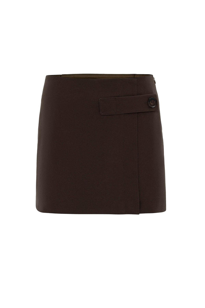 ANT Antioch Coffee Woman Button Detailed Mini Skirt - Ocosingo