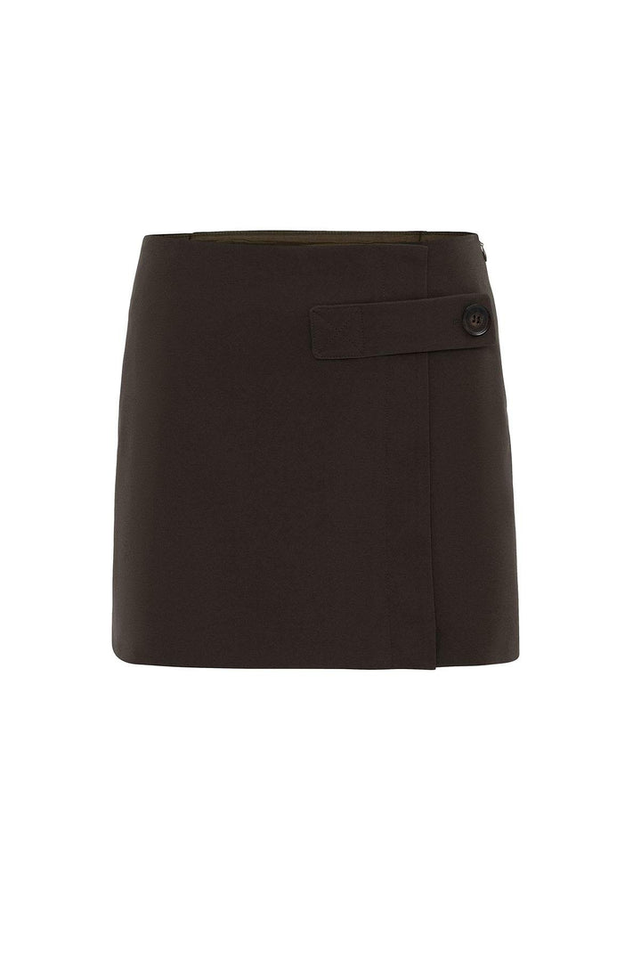 ANT Antioch Coffee Woman Button Detailed Mini Skirt - Ocosingo