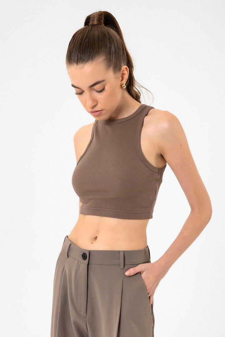 ANT Antioch Coffee Woman Ribbed Crop Tank Top - Stolberg