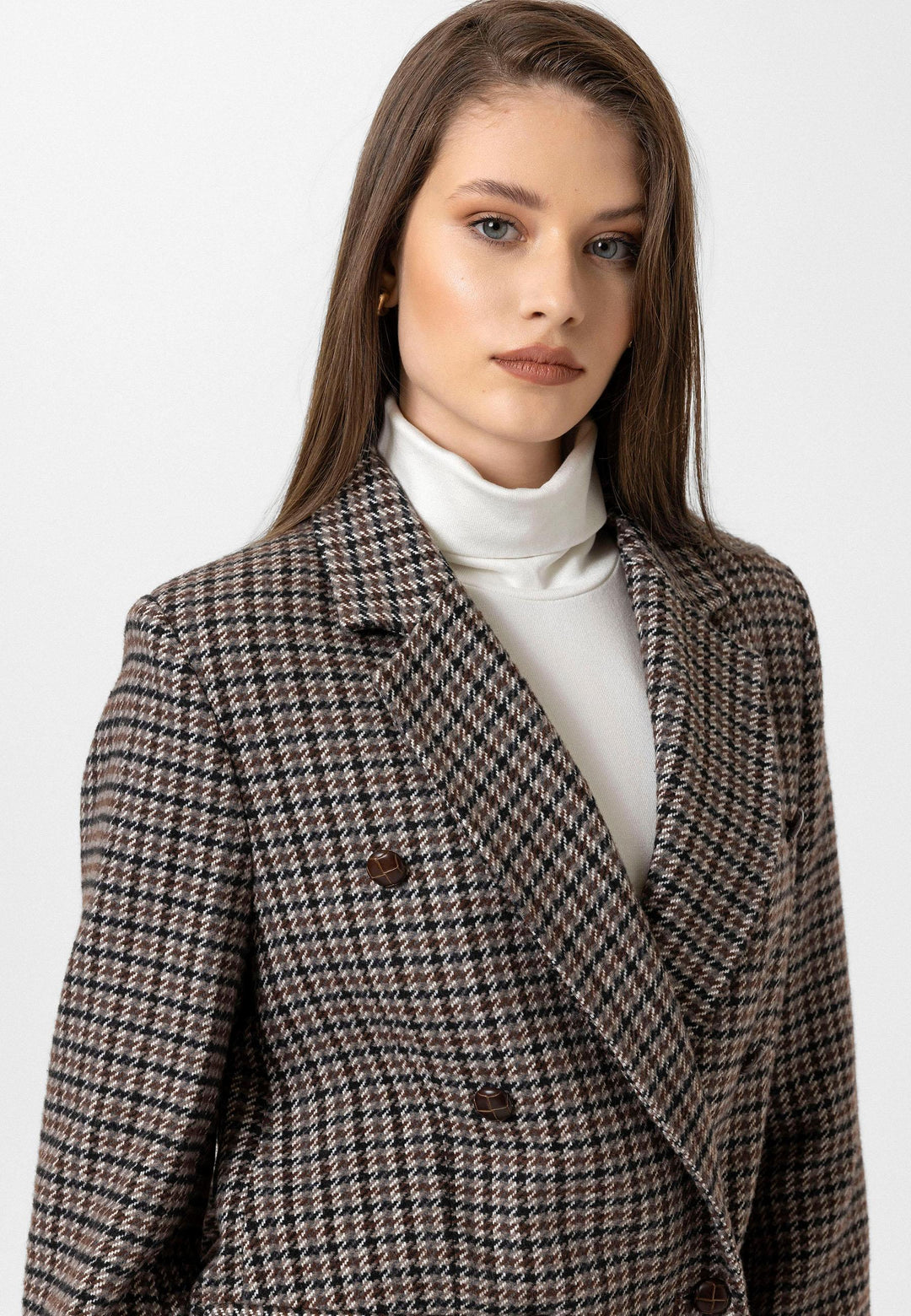 ANT Antioch Coffee Woman Houndstooth Patterned Blazer Jacket - Berwyn