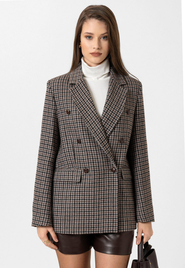 ANT Antioch Coffee Woman Houndstooth Patterned Blazer Jacket - Berwyn