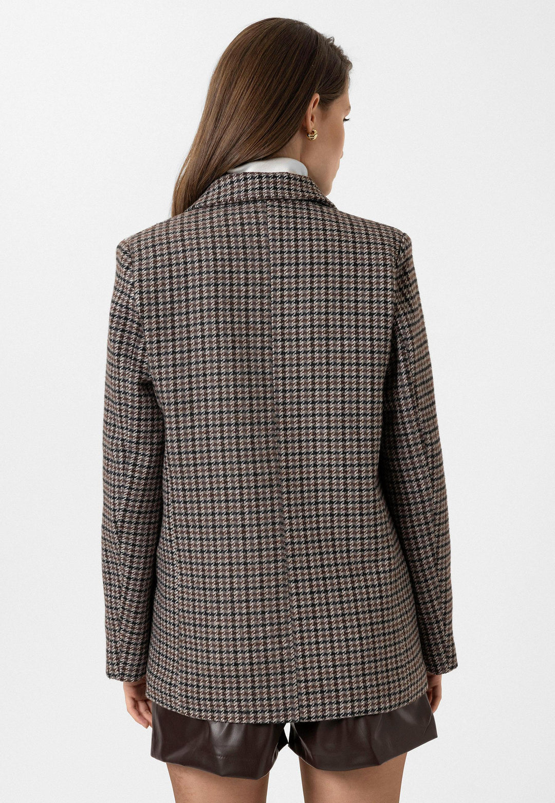 ANT Antioch Coffee Woman Houndstooth Patterned Blazer Jacket - Berwyn