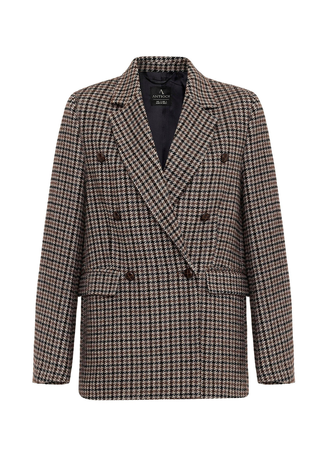 ANT Antioch Coffee Woman Houndstooth Patterned Blazer Jacket - Berwyn