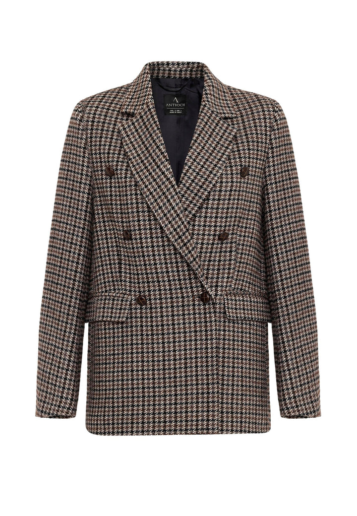 ANT Antioch Coffee Woman Houndstooth Patterned Blazer Jacket - Berwyn