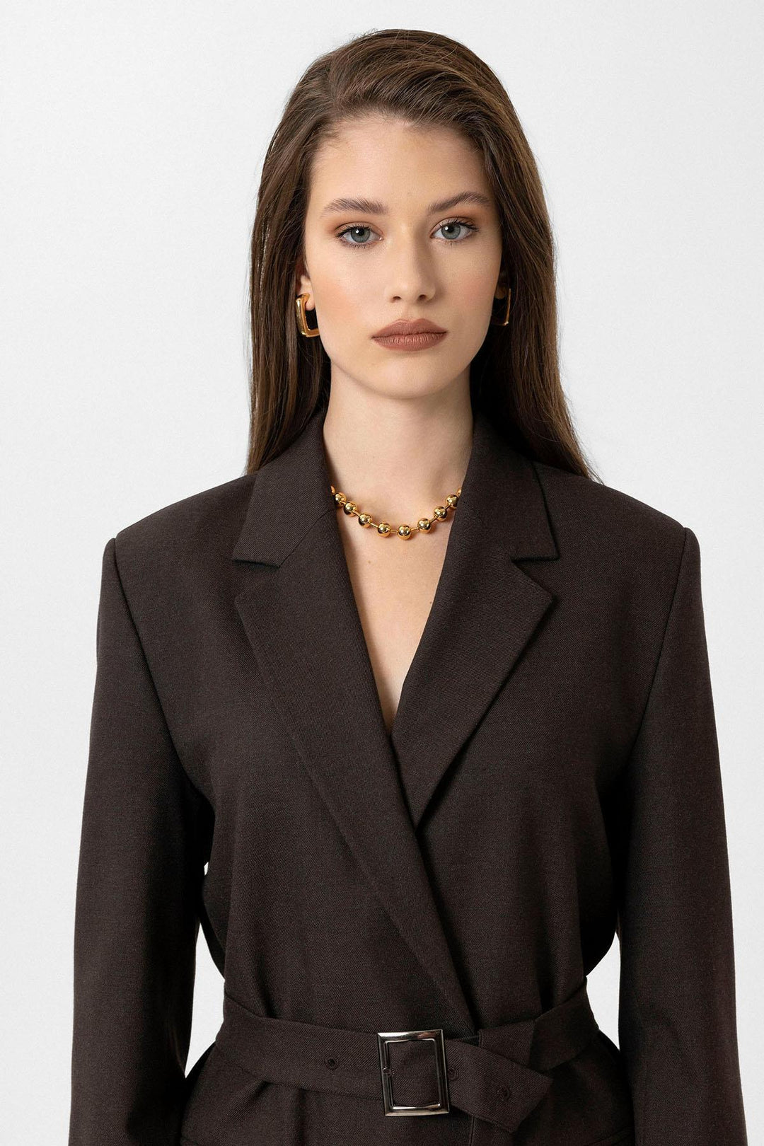 ANT Antioch Kahve Kadın Kemerli Blazer Ceket - Henrietta