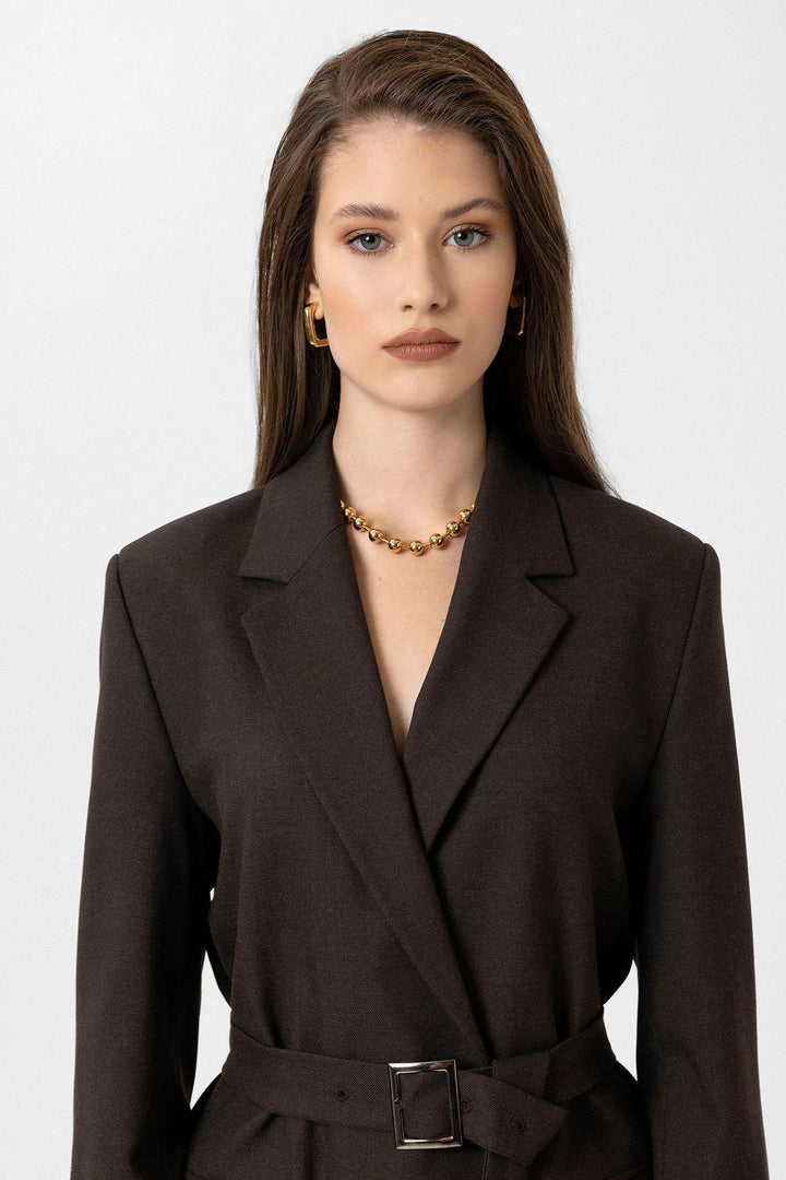 ANT Antioch Kahve Kadın Kemerli Blazer Ceket - Henrietta