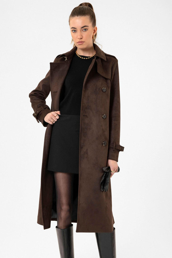 ANT Antioch Coffee Women's Belted Nubuck Trench Coat - Ibbenbüren