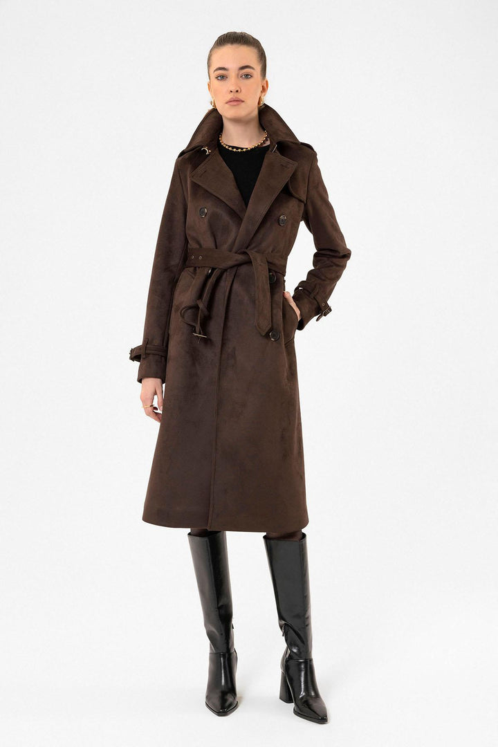 ANT Antioch Coffee Women's Belted Nubuck Trench Coat - Ibbenbüren