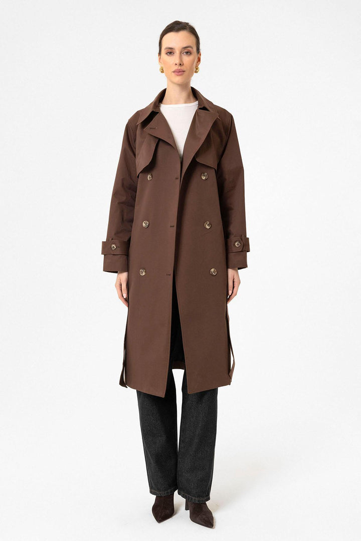 ANT Antioch Coffee Women's Wrap Closure Belted Trench Coat - Bourg-en-Bresse